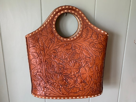 Vintage 1970s Tooled Leather Bucket Bag Melba Let… - image 1