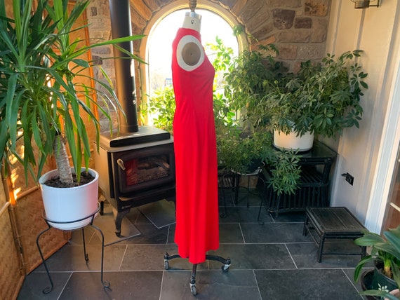 Vintage 1970s Red Knit Racer Neck Maxi Dress Wimz… - image 8