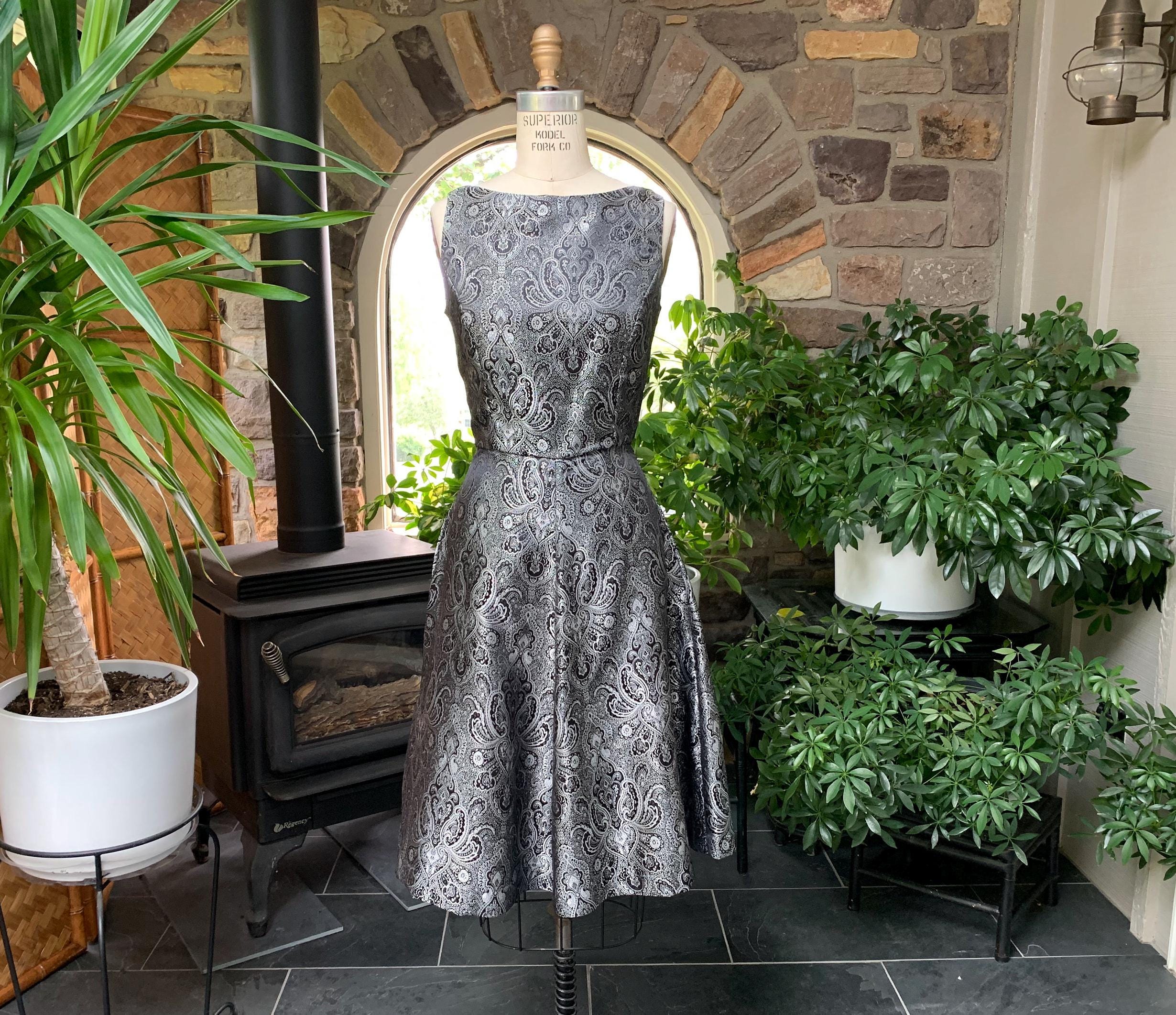 Vintage Paisley Black and Metallic Silver Satin Fit and Vintage Paisley Black and Metallic Silver Satin Fit and