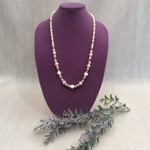 Vintage 1970s Pearl and Crystal Necklace, Vintage Faux Pearl  White Beads Rhinestones Single Strand Necklace