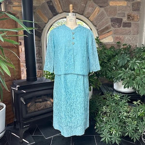 Vintage 1960s Light Blue Lace Dress with Matching Jacket, Sears Fashions, Vintage Sixties Lace Dress, 1960s Mother of the Bride Dress