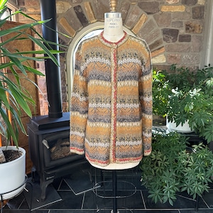 Vintage Multi Color Khaki Alpaca Cardigan Sweater Handmade Peruvian The Alpaca Connection, Handmade in Peru Sweater