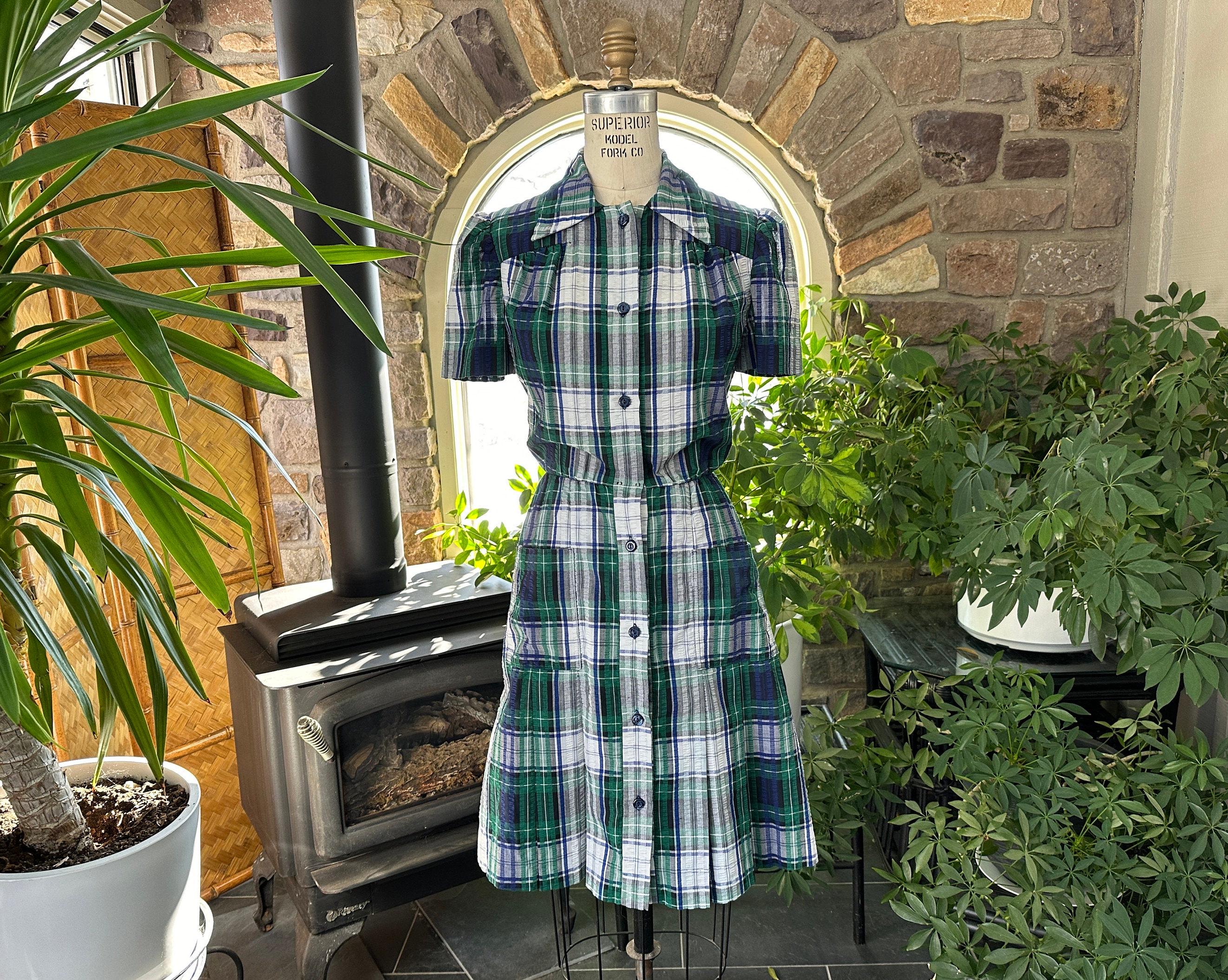 green satin dress outfit Sailor Snap Housedress in Green Plaid main image 1
