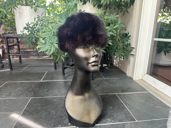 Vintage 1960s  Black Dark Brown Mink Pillbox Hat,… - image 8