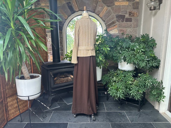 Vintage 1970s Brown Knit and Metallic Gold Maxi E… - image 5