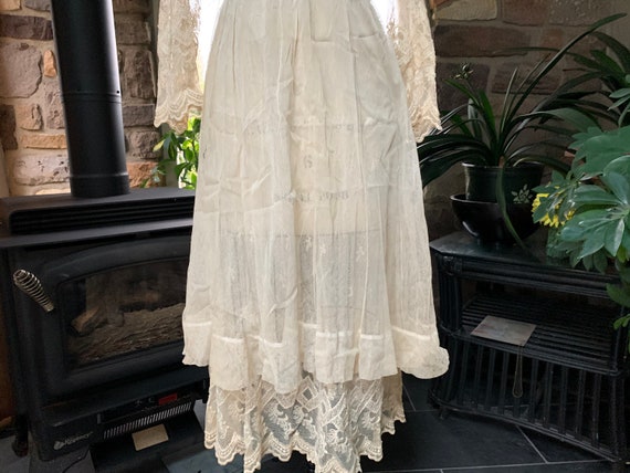 Antique Edwardian Tambour Net Lace Wedding Dress,… - image 3