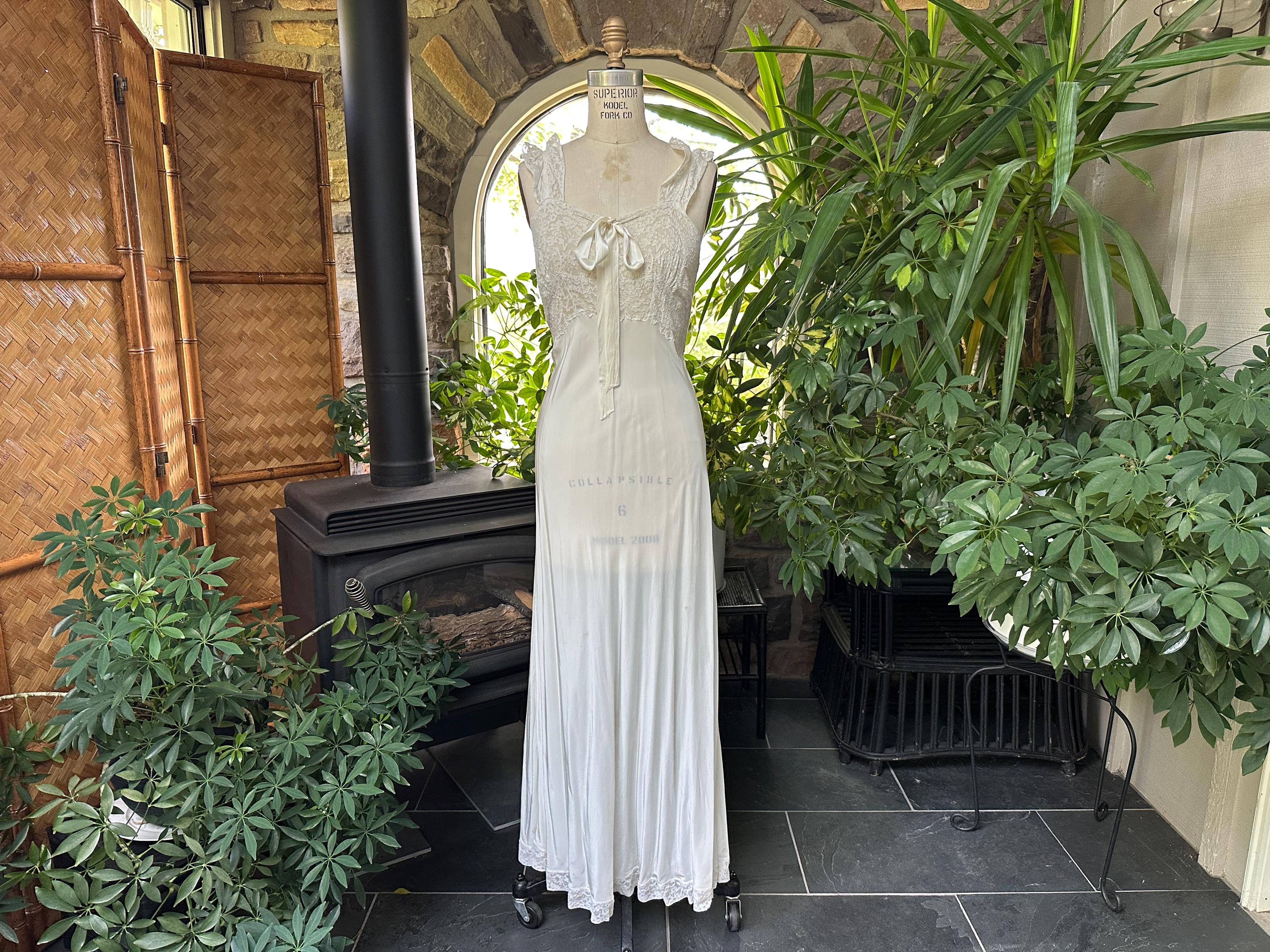 Robe Longue Vintage En Voile Crème Années 1940/1950 - Bretelles Fines, Taille 36 - Occasion En Très Bon état