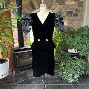 Vintage 1980s Black Velvet Evening Dress Morton Myles, Black Tie Event Party Dress, 1980s Little Black Dress,  Cocktail Dress