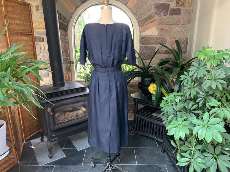 Vintage 1950s Navy Blue Silk Dress With Matching Jacket Toni Edwards