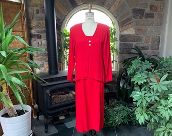 Vintage 1980s Red Shift Dress with Jacket K Petite, Vintage Memorial Day July 4th Holiday Dress