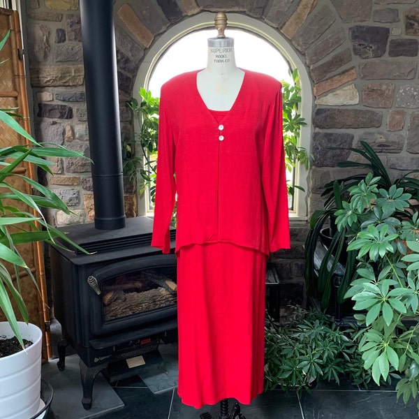 Vintage 1980s Red Shift Dress with Jacket K Petite, Vintage Memorial Day July 4th Holiday Dress