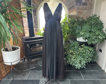 Vintage 1970s Yellow Nylon and Lace Empire Waist Nightgown and  