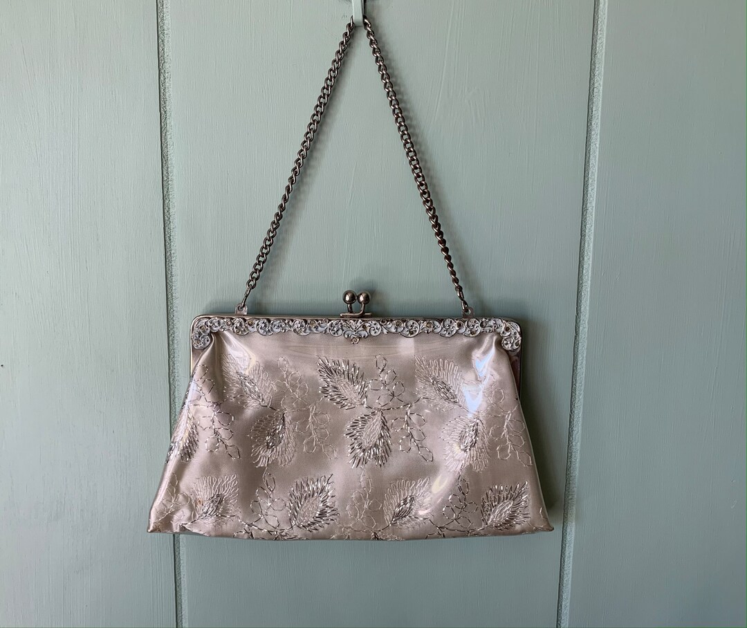 Vintage 1950s Silver Embroidered Plastic Covered Evening Bag or Clutch,  Vintage Mid Century Bridal Purse Vintage MCM Wedding - Etsy