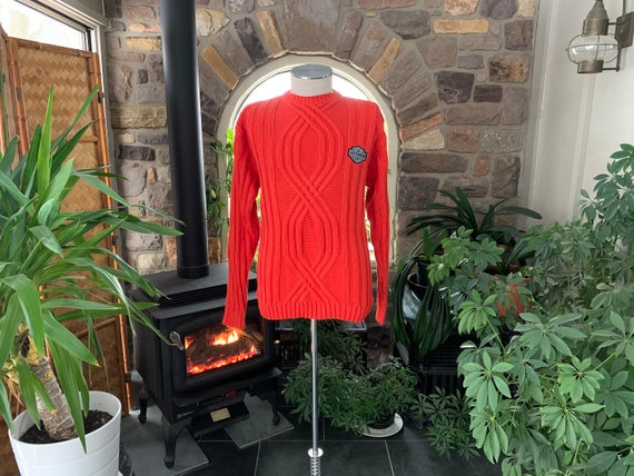 Vintage Orange Cotton Crew Neck Pullover Sweater … - image 1