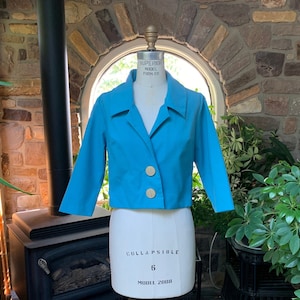 Vintage 1950s Turquoise Blue Lightweight Wool Crop Jacket Rembrandt Original, Vintage Fifties Dress Jacket