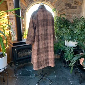 Vintage 1970s Donegal Wool Tweed Brown Plaid and Faux Leather Plaid Coat Made in Ireland image 4