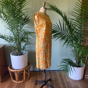 Vintage 1960s Sleeveless Orange Floral Jersey Knit Shift Dress, Vintage Sixties Handmade Clothing image 9