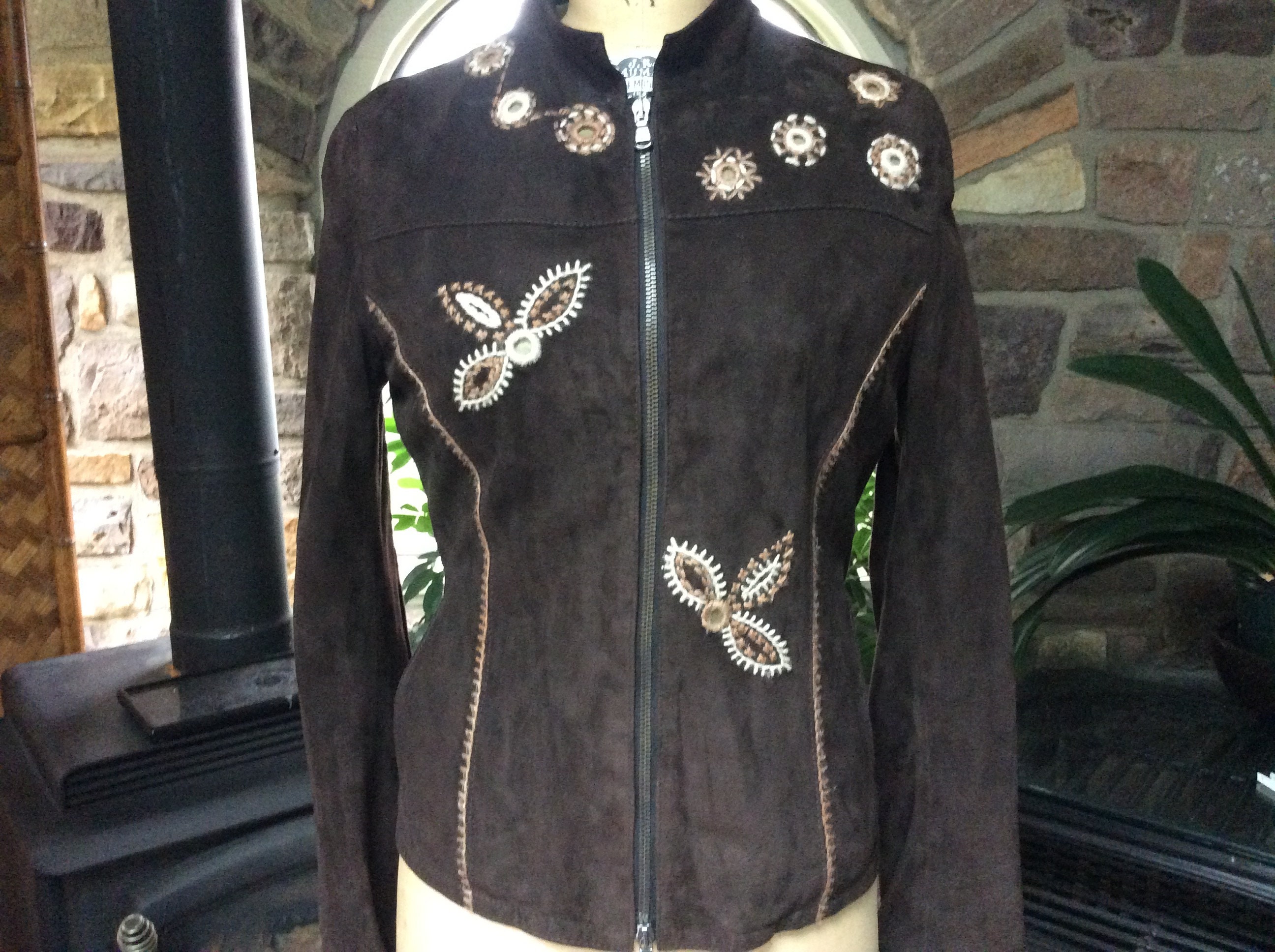 ジャケット・アウター 80s vintage suede jacket+present Vintage 1980s Brown Suede Seventies Style Front Zipper