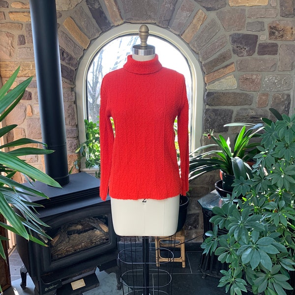 Vintage 1960s Red Nubby Knit Sweater Turtleneck with Back Zipper Its Majestic, Vintage Sxties Pullover Red Sweater