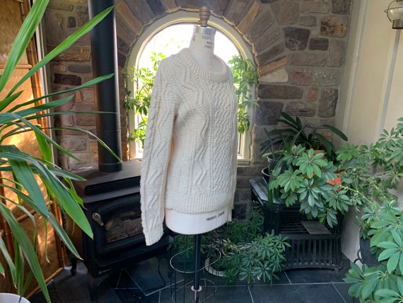 Vintage 1970s Ivory Irish Fisherman Wool Sweater,… - image 8