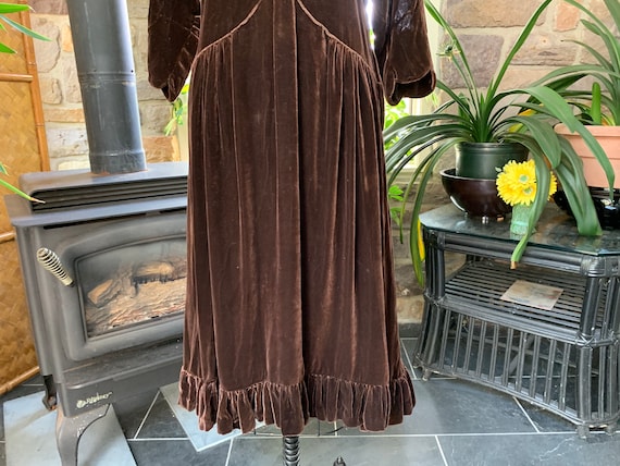 Antique 1930s Brown Silk Velvet Dress Caramel Gla… - image 3