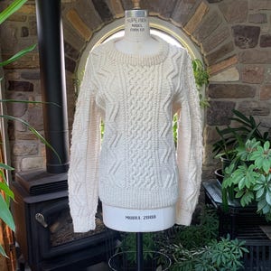Vintage 1970s Ivory Irish Fisherman Wool Sweater, Vintage Handmade Fisherman Cable Knit Sweater