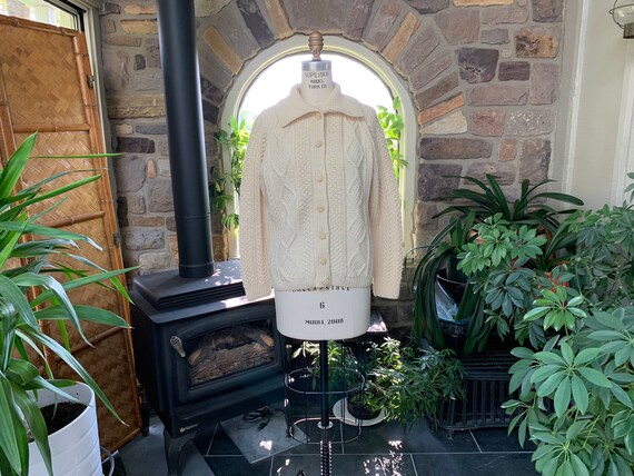 Vintage 1960s Ivory Fisherman Wool Collar Cardigan