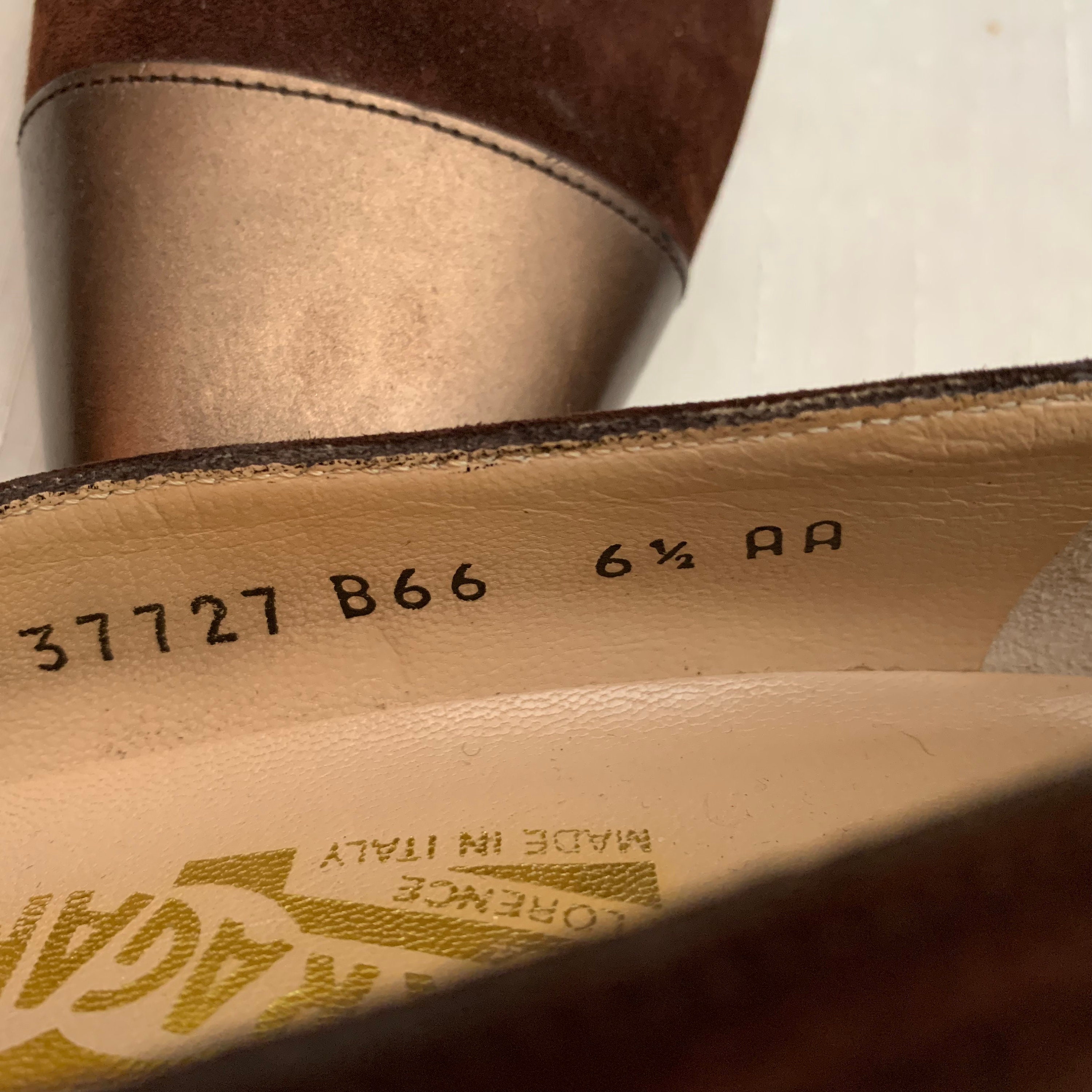 Vintage Salvatore Ferragamo Brown Suede With Bronze Leather
