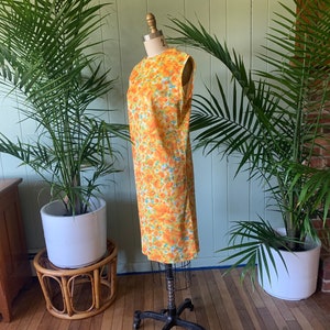 Vintage 1960s Sleeveless Orange Floral Jersey Knit Shift Dress, Vintage Sixties Handmade Clothing image 3