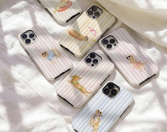 Gestreept golden retriever-telefoonhoesje, MagSafe iPhone-hoesje, hondenliefhebbercadeau