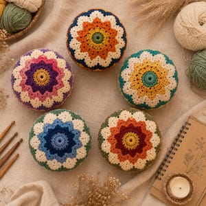 Crochet Kick Ball Pattern PDF, Flower Mandala Amigurumi Ball Pattern Bundle, Boho Hacky Sack Crochet Pattern, 5 Color Designs