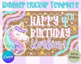 Unicorn Birthday Banner Template | Editable Canva Template