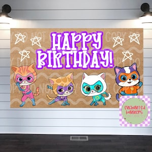 Kitties Birthday Superhero Banner Template | Editable Canva Template