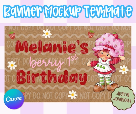 Strawberry Birthday Banner Template | Editable Canva Template