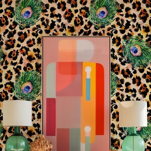 Leopard & Peacock Feather Wallpaper – Bold Maximalist Statement Wall image 2