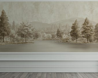 Neutral Forest Landscape Wallpaper – Calm Beige Nature Wall Mural