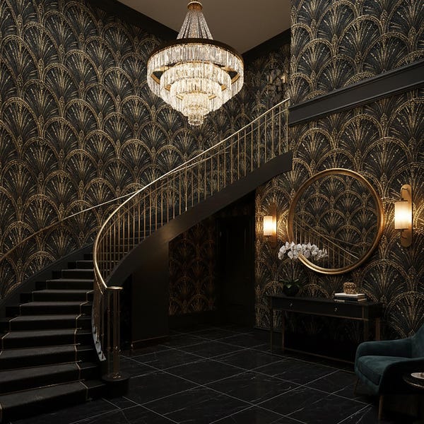 Black & Gold Art Deco Wallpaper – Luxury Geometric Wall Mural