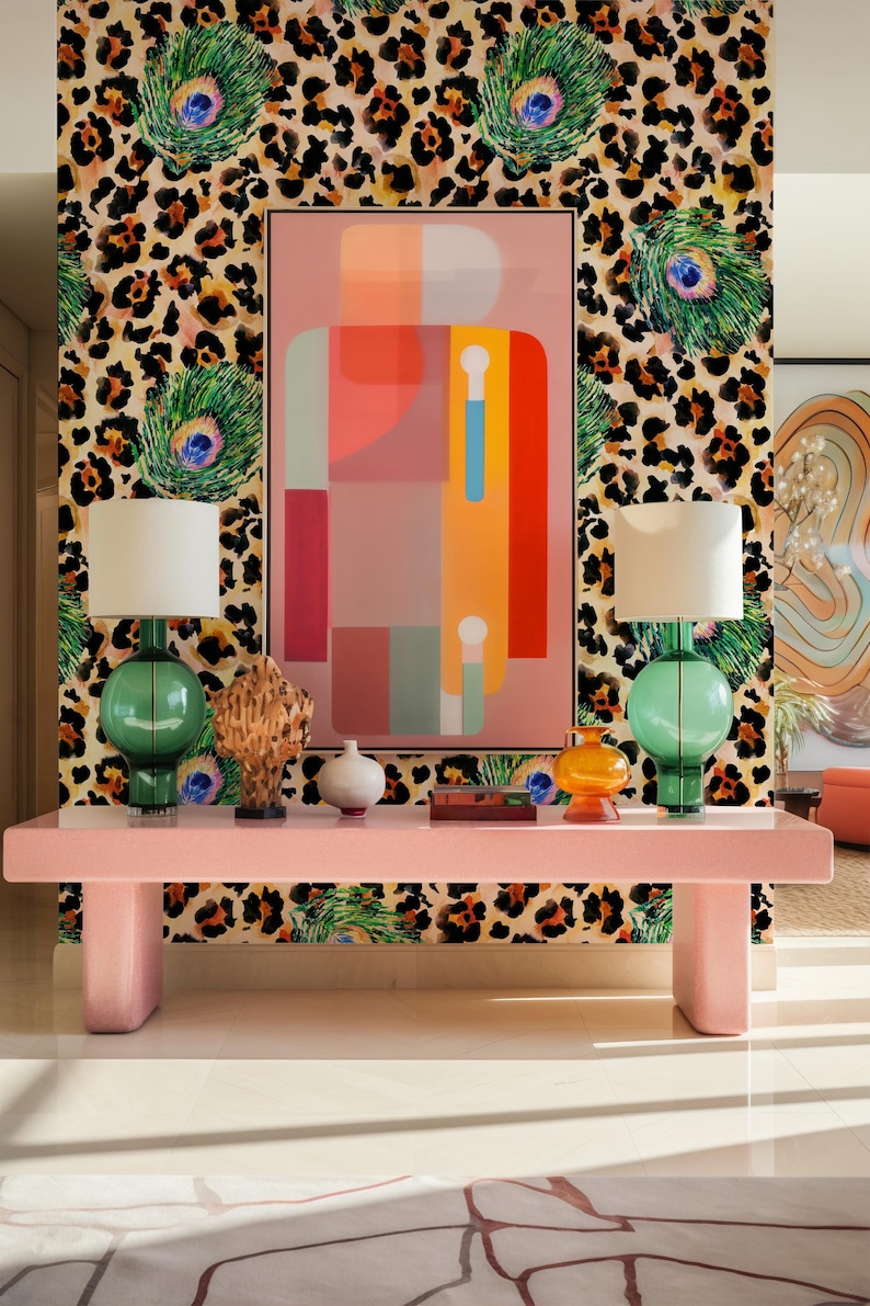 Leopard & Peacock Feather Wallpaper – Bold Maximalist Statement Wall image 2