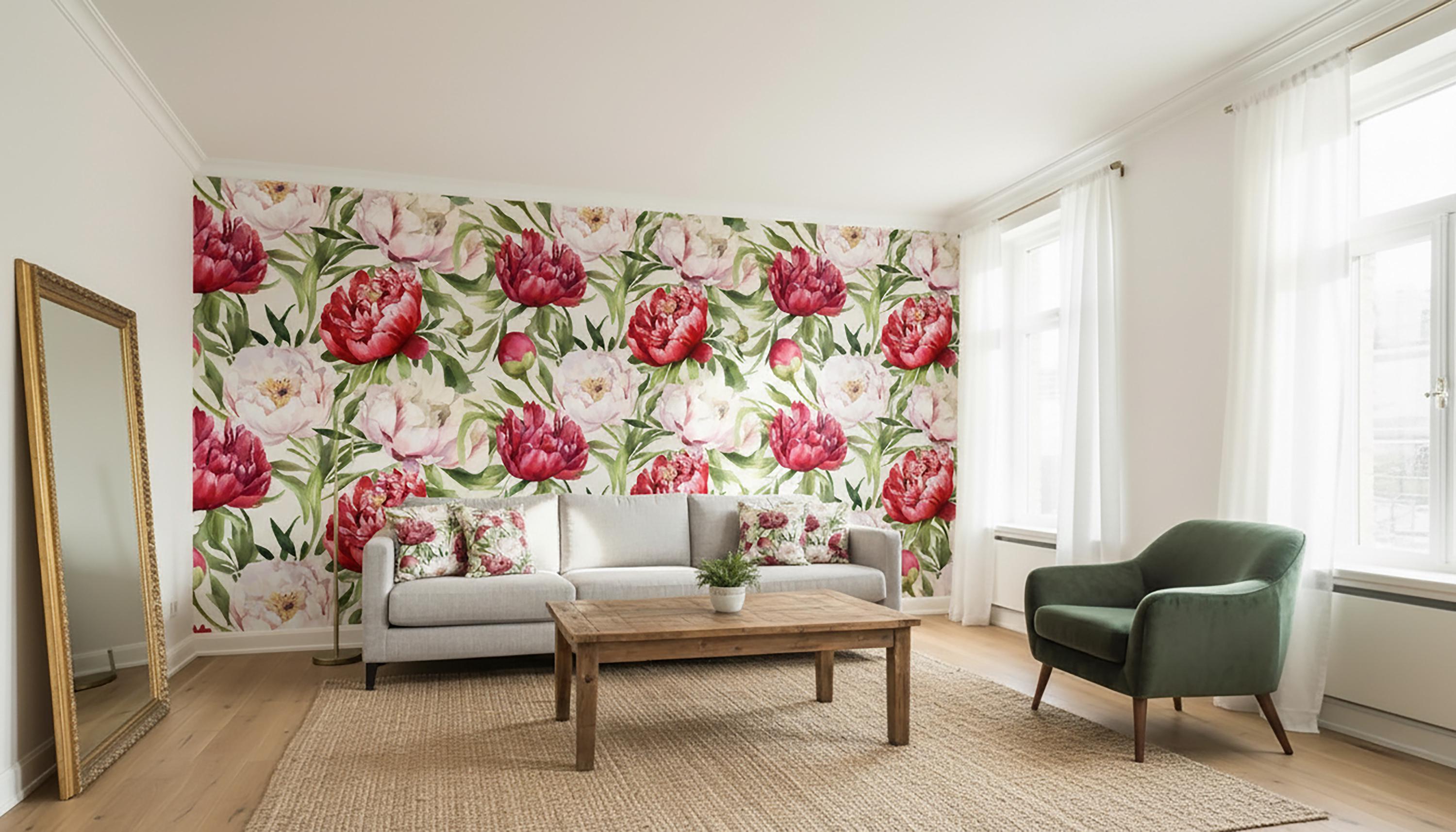 Peony Floral Wallpaper Mural | Removable Peel and Stick Wall Art - Etsy UK