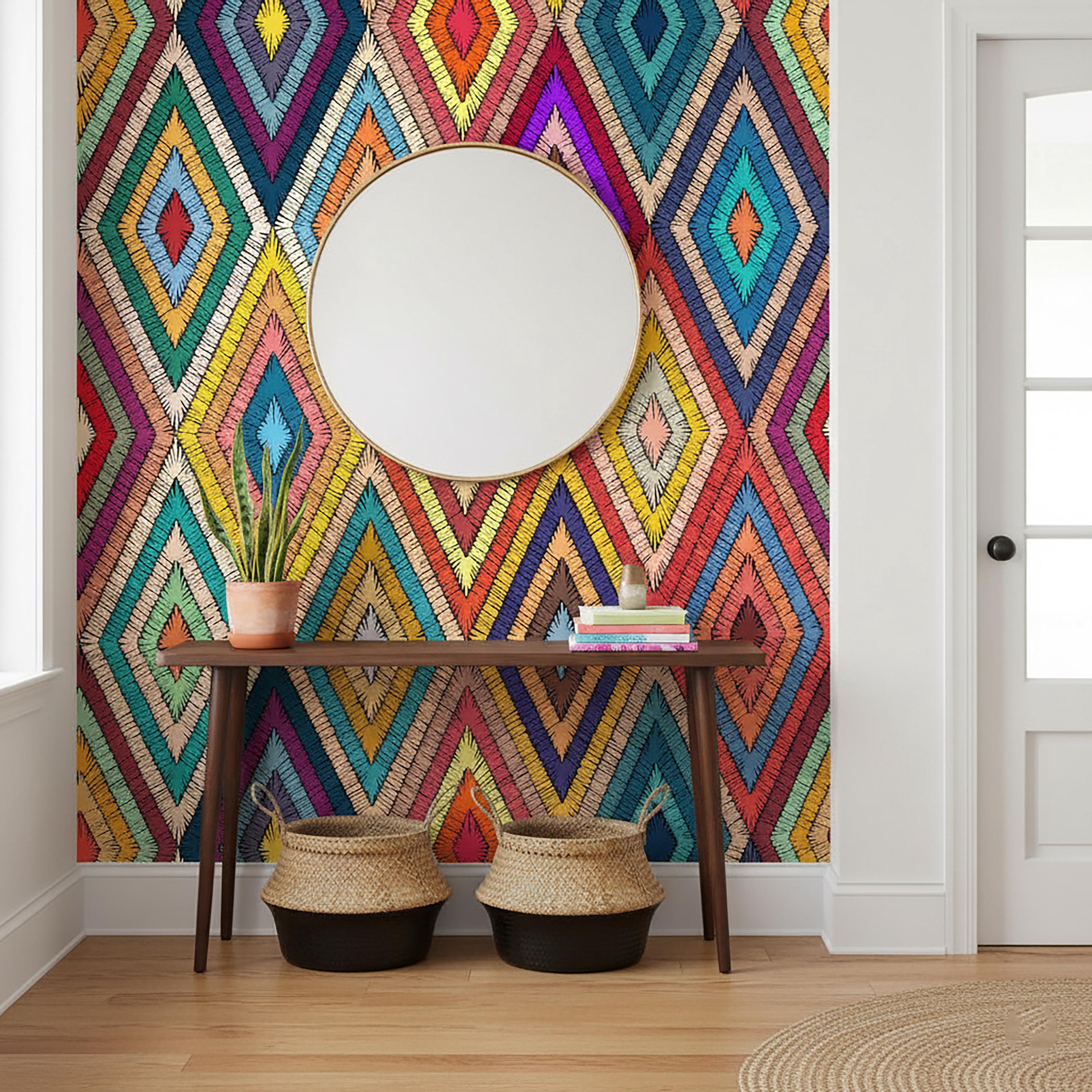Geometric Diamond Peel and Stick Wallpaper | Vibrant Aztec Wall Mural ...