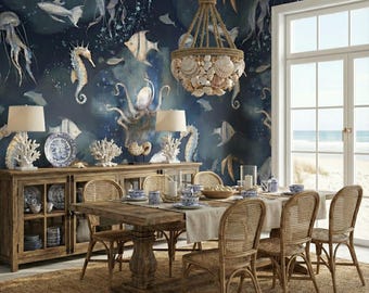 Dark Ocean Wallpaper , Deep Sea Nautical Wall Mural , Underwater Marine Wall Decor