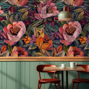 Bold Floral Statement Wall Mural |Dark Moody Flower wallpaper