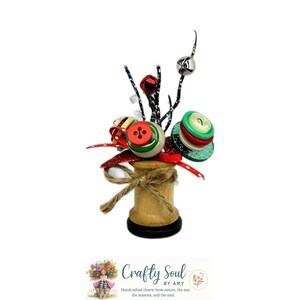 Vintage Spool Button Bouquet Christmas Ornament | Handmade Sewing Theme Holiday Decor
