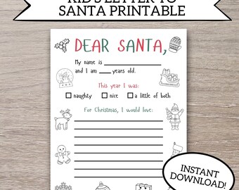 Letter to Santa Coloring Page Printable Christmas Wish List, Dear Santa Letter, Kids Christmas Activity, Christmas Colouring Printable PDF