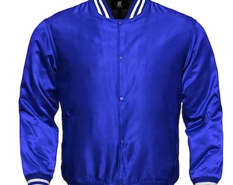 Herren Royal Satin Jacke Bomber Style Baseball Letterman Varsity Jacke
