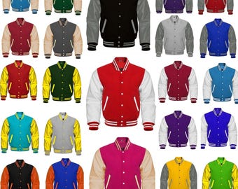 Personalisieren Sie Varsity Letterman-Jacke Wolle & Echtleder Ärmel Benutzerdefinierter Baseball-Bomber mit benutzerdefiniertem Namen