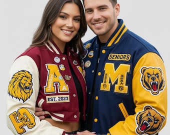 Benutzerdefinierte Varsity Jacke | Personalisierte Letterman Jacke | Chenille oder Stickerei | Team & Schule