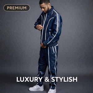 Nytt set BRAYDEN läderträningsoverall (Blå/Vit) Träningsoverall Äkta lammskinn bild 1