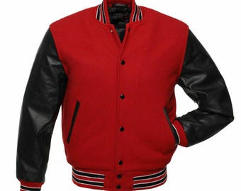 Unisex Angepasst Personalisierte benutzerdefinierte Baseball College Letterman Varsity Jacke Körper Wolle Ärmel Leder