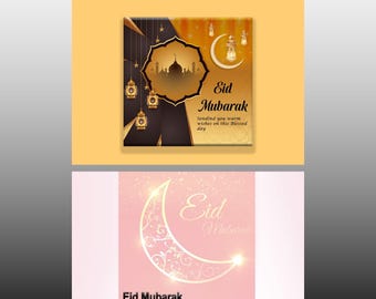 Eid Mubarak Cards Bundle: Floral Moon & Lantern Designs (Digital Download)
